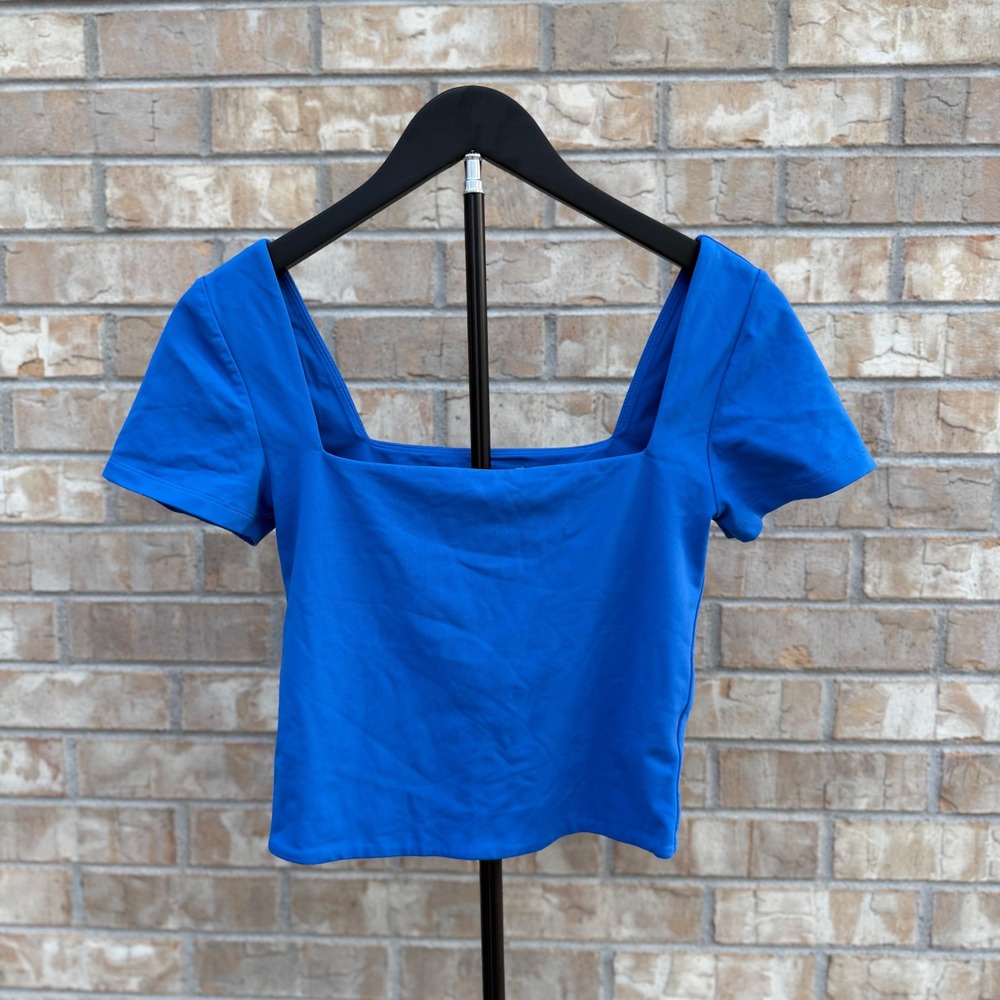 Aritzia Babaton Contour Top Medium Cobalt Blue Square Neck Short Sleeve Shirt